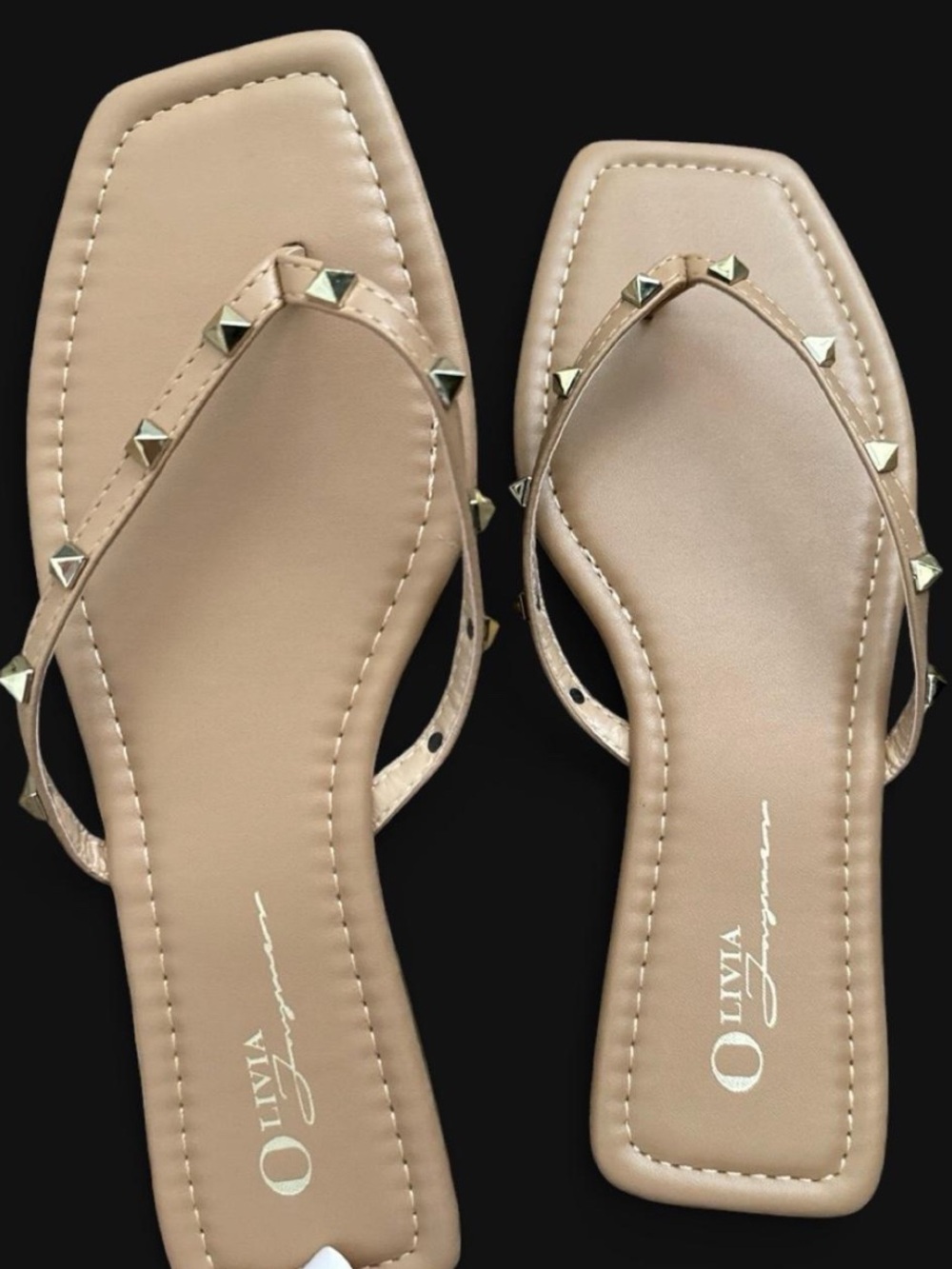 Olivia Ferguson Tan Gold Studded Sandals